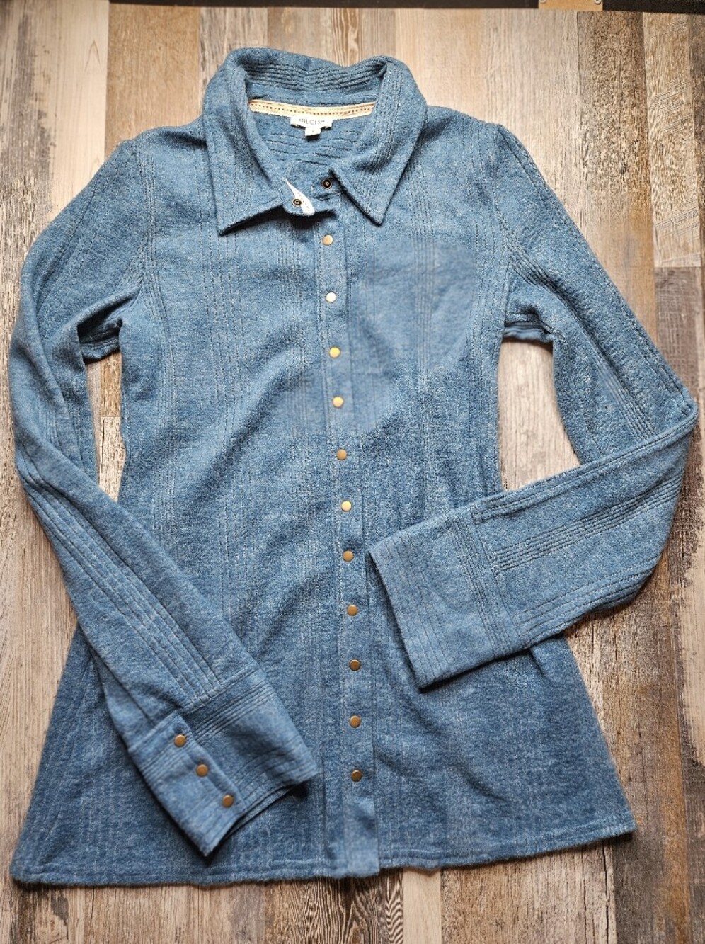 Pilcro By Anthro Small Snap Front Blue Sweater Like Top